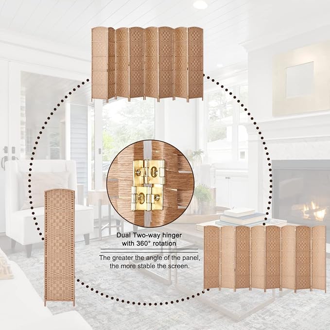 RHF 6 Ft. Tall Extra Wide-Diamond Weave Fiber Room Divider, 8 Panel Room - Image 4