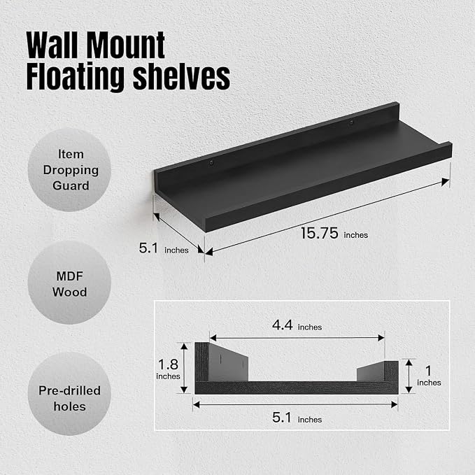 RICHER HOUSE Floating Wall Mounted Shelves, Kitchen Decor Storage - Image 3