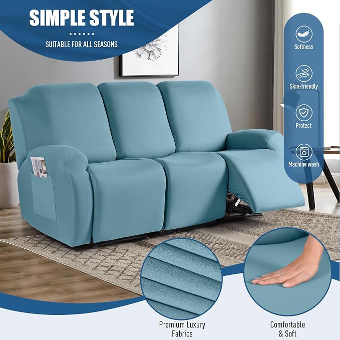 TAOCOCO Recliner Sofa Slipcover, 3 Pieces Polyester Fabric Stretch Sofa Covers - Image 2