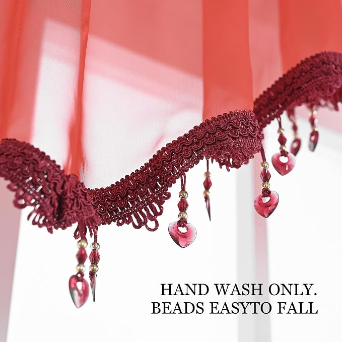 Beaded Sheer Valance Curtains for Living Room, Rod Pocket Farmhouse Window - Image 5
