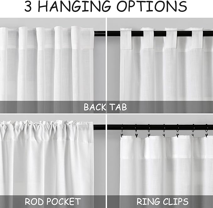 Nanspring White Linen Cafe Curtains 24 Inch Length Light Filtering Semi Sheer - Image 4