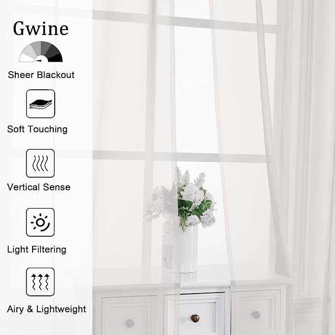 Gwine Ivory Sheer Curtains 63 Inch Length - Image 2
