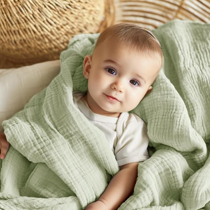EMME Muslin Baby Blankets 100% Cotton 4-Layer Swaddle 40"x50" Lightweight Soft - Image 4