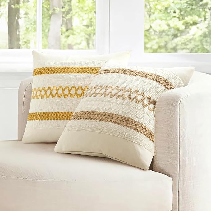 MIULEE Set of 2 Mustard Yellow Boho Decorative Pillow Covers 16x16 Inch - Image 3