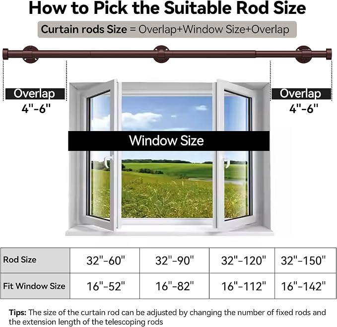 YaFex Heavy Duty Curtain Rods 32-60 Inch, 1 Inch Adjustable Curtain Rod - Image 7