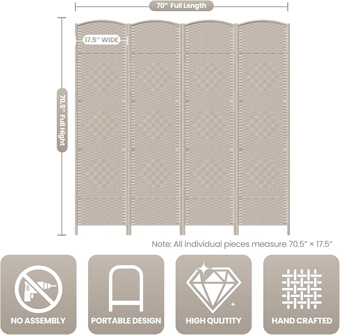 6 Panel Room Divider, 6Ft Folding Privacy Screen, Tall - Image 3