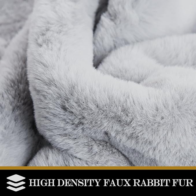 Latepis Grey Fluffy Round Rug 3ft Circle Area Faux Fur Rugs Washable Rabbit Rug - Image 3