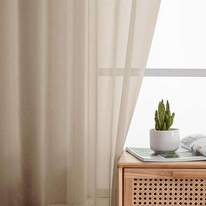 Sheer Taupe Curtains for Bedroom Living Room 63 Inch Length 2 Panels, Airy Soft - Image 6