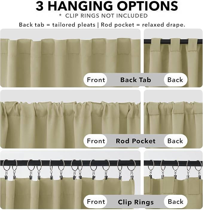 Deconovo Blackout Curtains, Thermal Insulated, W70 x L63 2 Panels, Back Tab - Image 2