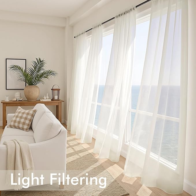 MIULEE Ivory Sheer Curtains 84 Inches Long, 4 Panels Set, Light Filtering Rod - Image 4