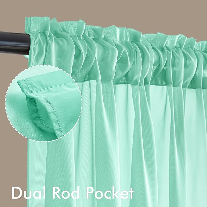 MIULEE Aqua Sheer Curtains 90 Inches Long, 4 Panels Set, Light Filtering Rod - Image 3