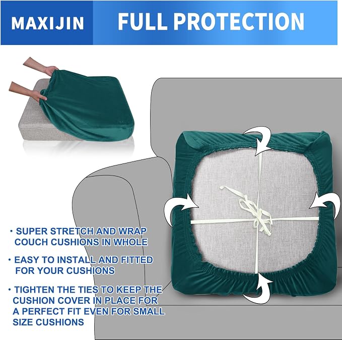 MAXIJIN Velvet Stretch Seat Cushion Covers Couch Cushion Cover - Image 4