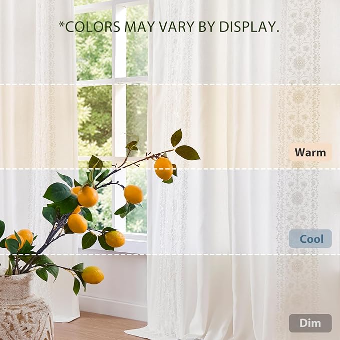 jinchan Weslie White Curtains for Bedroom Boho Vintage Floral Farmhouse - Image 7