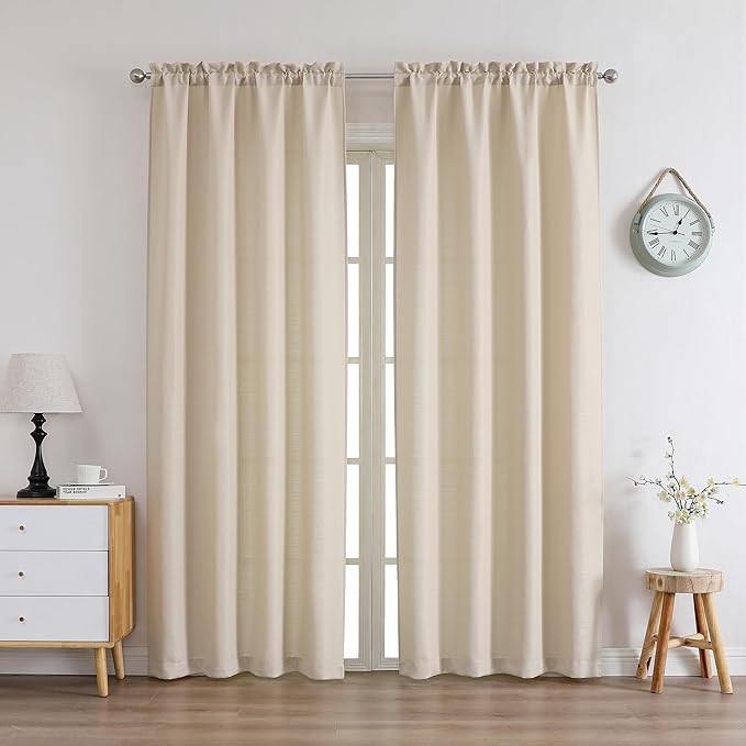 Chyhomenyc Light Filtering Curtains 84 Inch Length 2 Panels Set, Faux Linen - Image 2