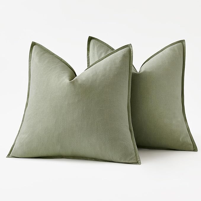 MIULEE Decorative Linen Euro Sham Pillow Covers 24x24 Sage Green ​Boho - Image 6