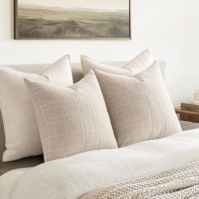 MIULEE Decorative Linen Check Throw Pillow Covers Neutral Farmhouse Vintage - Image 5