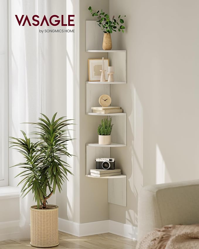 VASAGLE Corner Shelf Wall Mount, 5-Tier Floating Corner Bookshelf, Plant Shelf - Image 2