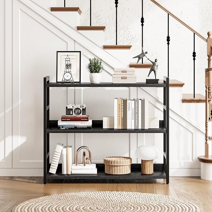 NUMENN Wide Bookshelf, 3 Tier Bookshelves, Home Office Bookcase Shelf Storage - Image 4