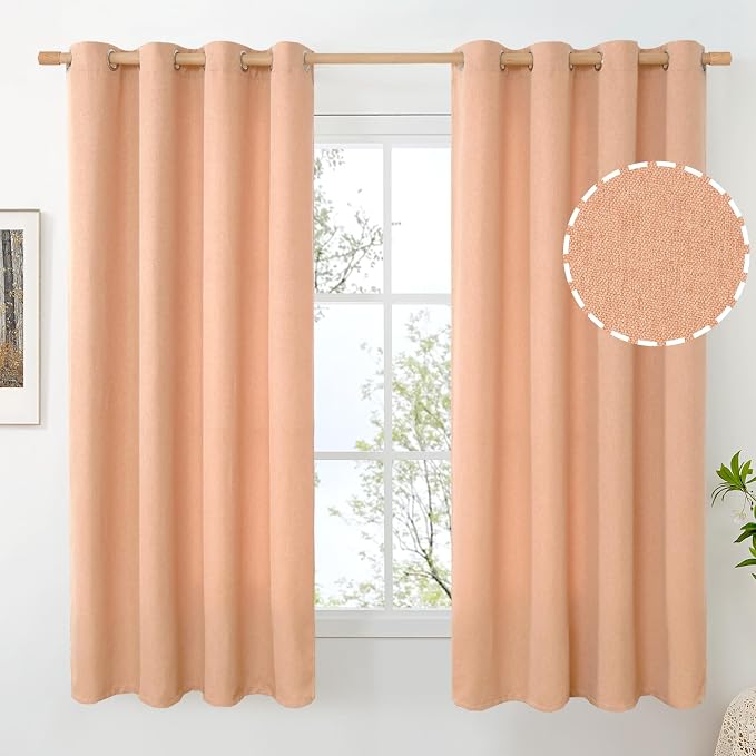 BGment Peach Linen Curtains 63 Inch Length No See Through by BGment