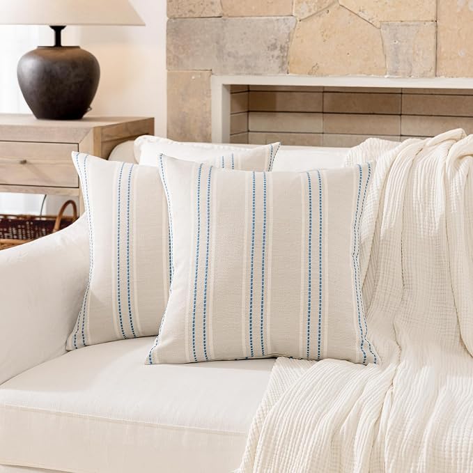Hckot Throw Pillow Covers 24x24 Set of 2 Blue Pillow Covers Farmhouse - Image 2