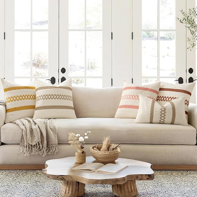 MIULEE Set of 2 Rust Decorative Pillow Covers 20x20 Inch Farmhouse Rustic Boho - Image 3