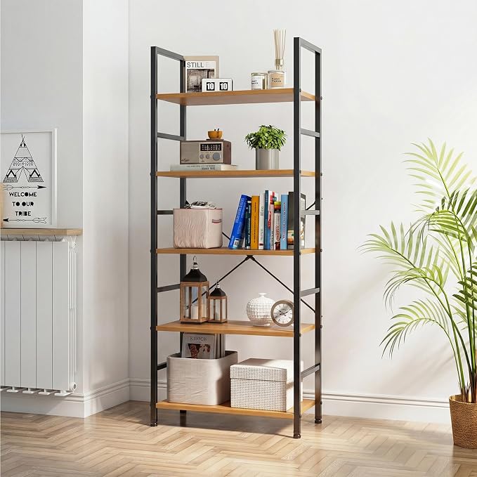 DUMOS 5 Tiers Bookshelf, Classical Book Shelf, Tall Display Shelves in Living - Image 7