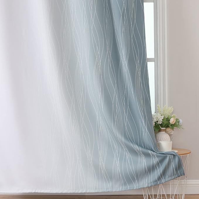 Estelar Textiler Stone Blue and Greyish White Blackout Curtains 63 Inch Length - Image 6