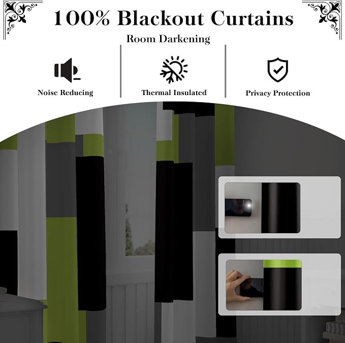 Tyrot Lime Green 100% Blackout Curtains - Image 3