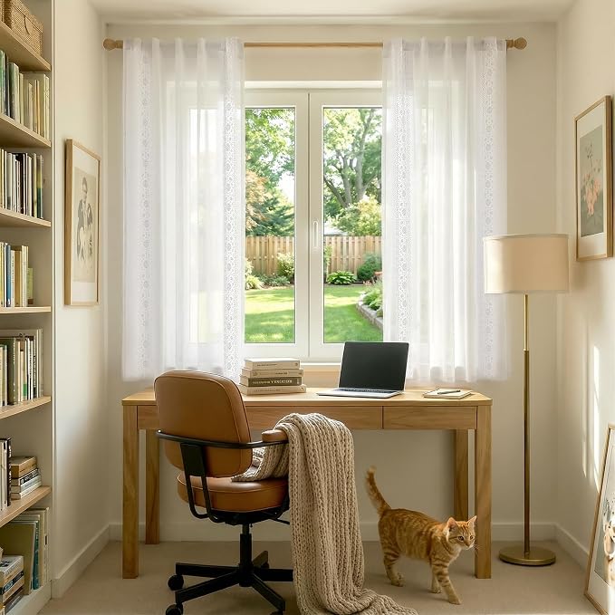 jinchan Weslie Floral White Sheer Curtains - Image 7
