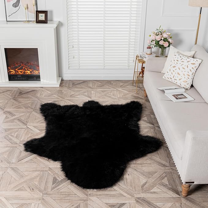 Black Bear Rug Faux Cowhide Rug Animal Print Area Rug Faux Sheepskin Fur Carpet - Image 5