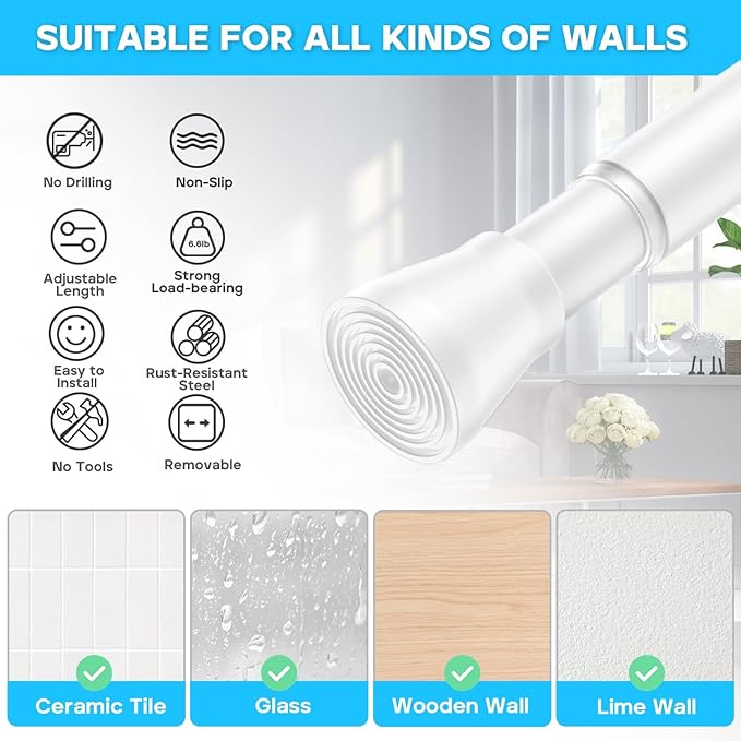 AIZESI Spring Tension Rods Adjustable Tension Curtain Rod Small Tension Rod No - Image 7