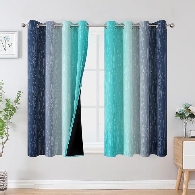 Estelar Textiler Navy Blue and Teal Blackout Curtains 45 Inch Length, Full by ESTELARTEXTILER