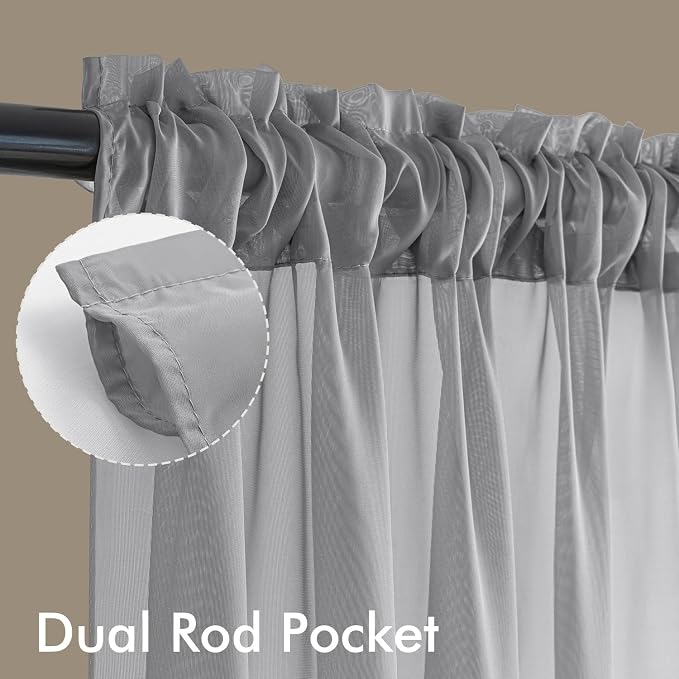 MIULEE Dark Grey Sheer Curtains 108 Inches Long, 4 Panels Set, Rod Pocket Light - Image 3