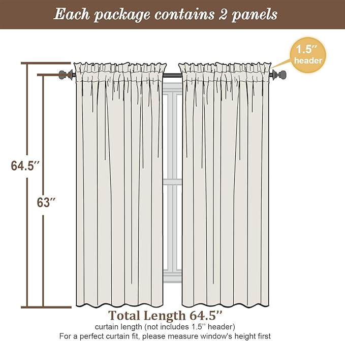 Chyhomenyc Sheer Curtains 63 Inch Length 2 Panels, Light Filtering Rod Pocket - Image 6