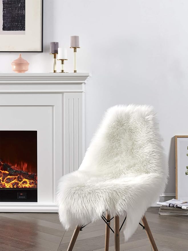 SERISSA Faux Sheepskin Fur Area Rug White Fur Chair Cover Seat Pad Small Fuzzy - Image 2