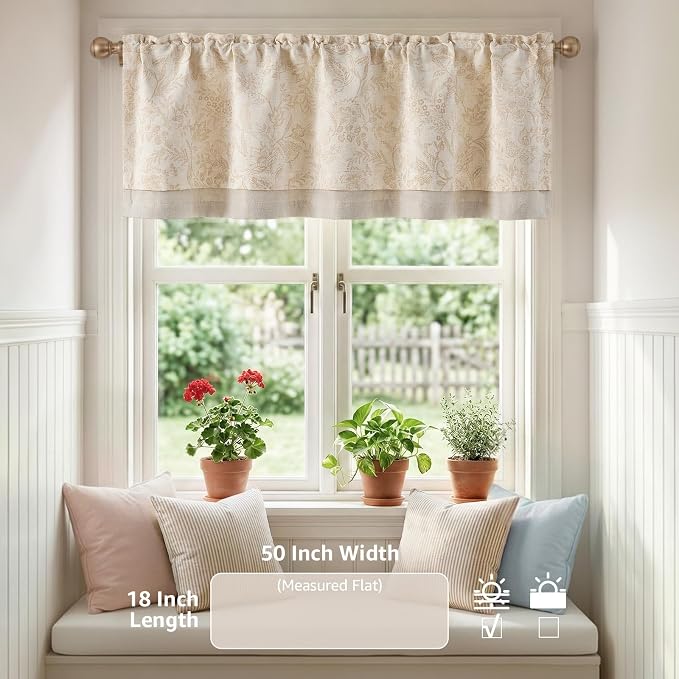 jinchan Linen Valance Curtain Farmhouse Floral Printed Small Window Curtain - Image 4