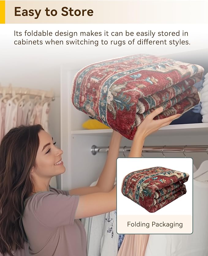 RELEANY Area Rugs Round 8ft Washable Non-Slip, Floral Vintage Distress Print - Image 5