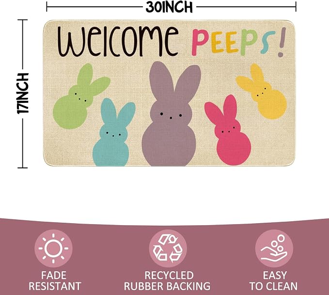 Easter Door Mat, Spring Bunny Indoor Outdoor Non-Slip Doormat, Entryway Front - Image 3