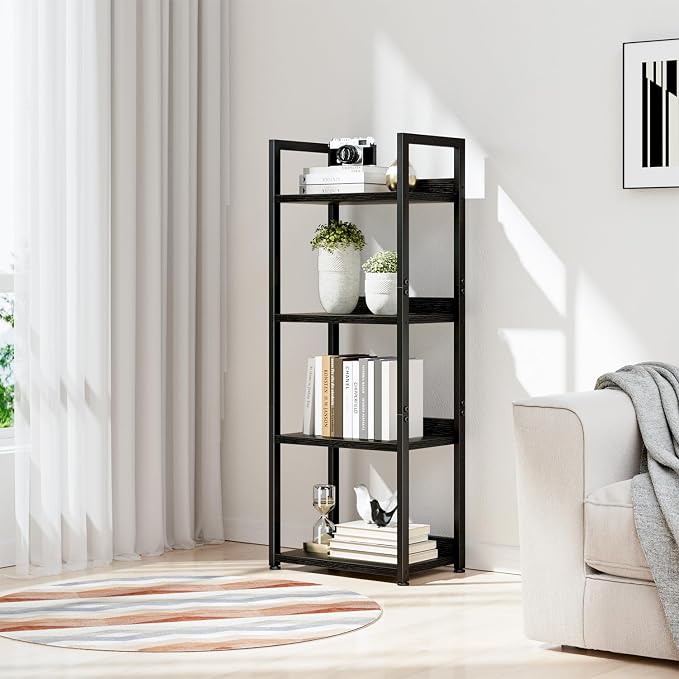 NUMENN Narrow Bookshelf, 4 Tier Bookshelves, Home Office Bookcase Shelf Storage - Image 2