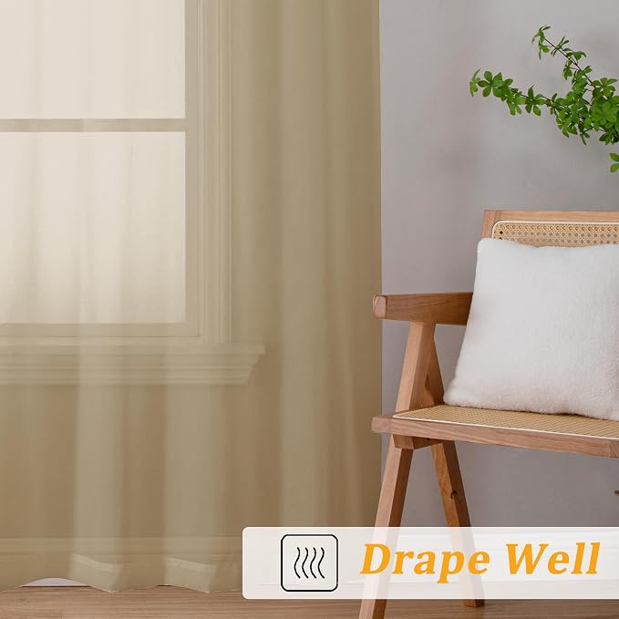 Gwine Taupe Sheer Curtain Tiers 24 Inch Length, Light Filtering Voile Short - Image 7