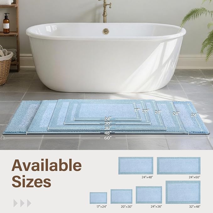 36x24 Large Bathroom Rugs Washable Non Slip, Light Blue Bath Mat - Image 6
