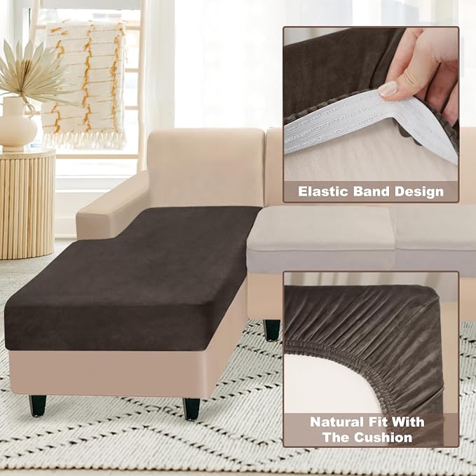 NAISI Sectional Couch Cover 1 Piece Velvet Separate Chaise Lounge Cover Soft - Image 4