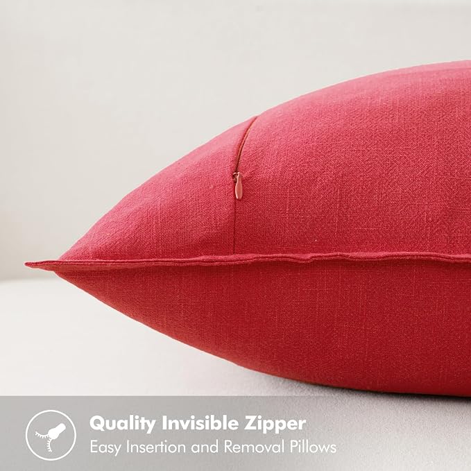 MIULEE Decorative Linen Pillow Covers 20x20 Inch Red ​Boho Farmhouse​ ​Neutral - Image 5