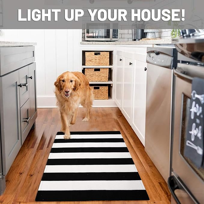 IOHOUZE Black White Striped Rug -27.5" X 43" Front Door Mats Outdoor, Washable - Image 3