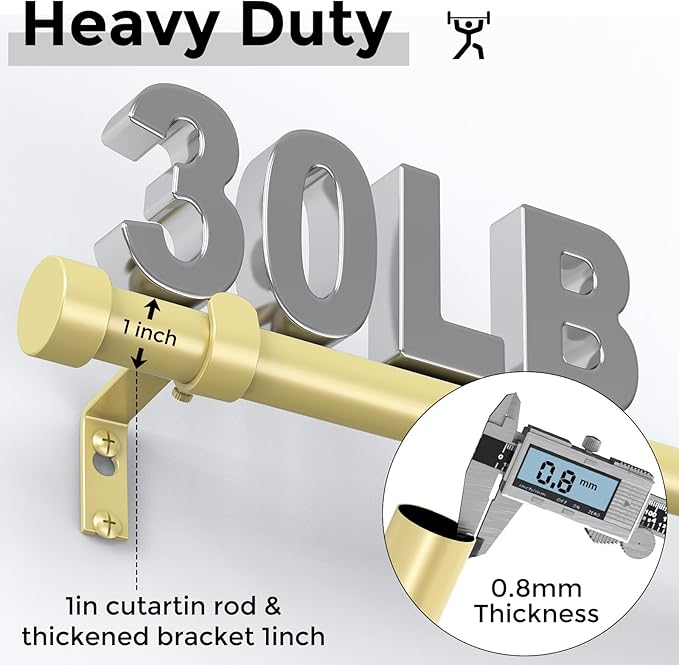 Gold Curtain Rods for Windows 36 to 240 Inch, Size:36-240 Inch - Image 3