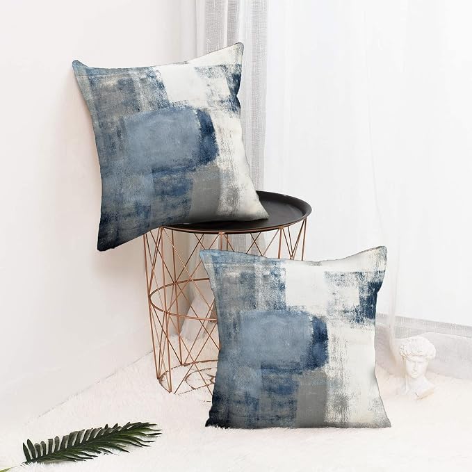 Throw Pillow Covers 20x20 Set of 2 Blue and Grey Art Throw Pillow Covers Soft - Image 4