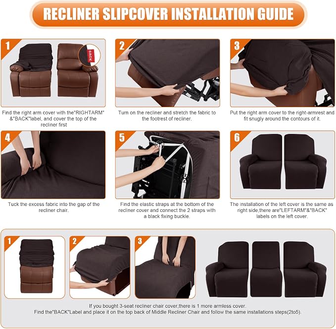 VANSOFY Recliner Sofa Covers, 3-Pieces Stretch Reclining Couch Covers - Image 4
