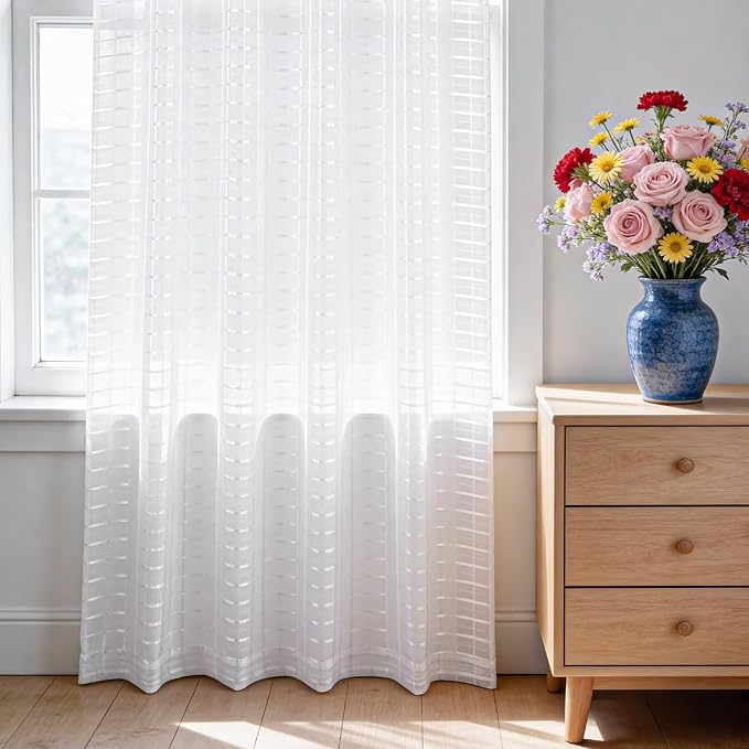 SpaceDresser Check Sheer Curtains 84 Inches Long - Image 3