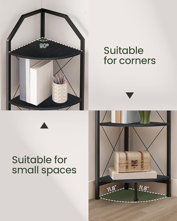CHOEZON 5-Tier Corner Shelf, Industrial Corner Bookshelf, 59.4" Corner Storage - Image 3