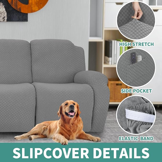 YEMYHOM 4 Pieces Stretch Recliner Slipcover Latest Jacquard Recliner Chair Cover - Image 4